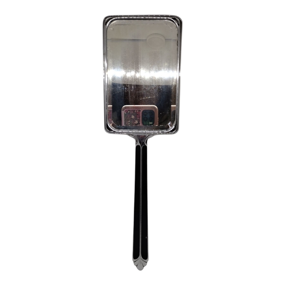 Vintage Elegant Art Deco Black‎ And Silver Handheld Mirror